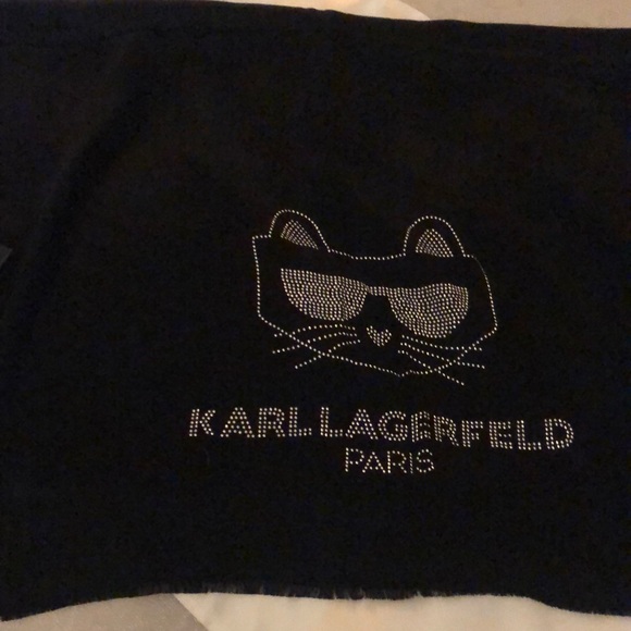 Karl Lagerfeld Black Rectangular Scarf Embellished Stud Choupette & Logo OS NWT - Picture 11 of 16